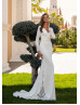 Ivory Lace Satin Beaded Long Sleeves Wedding Dress